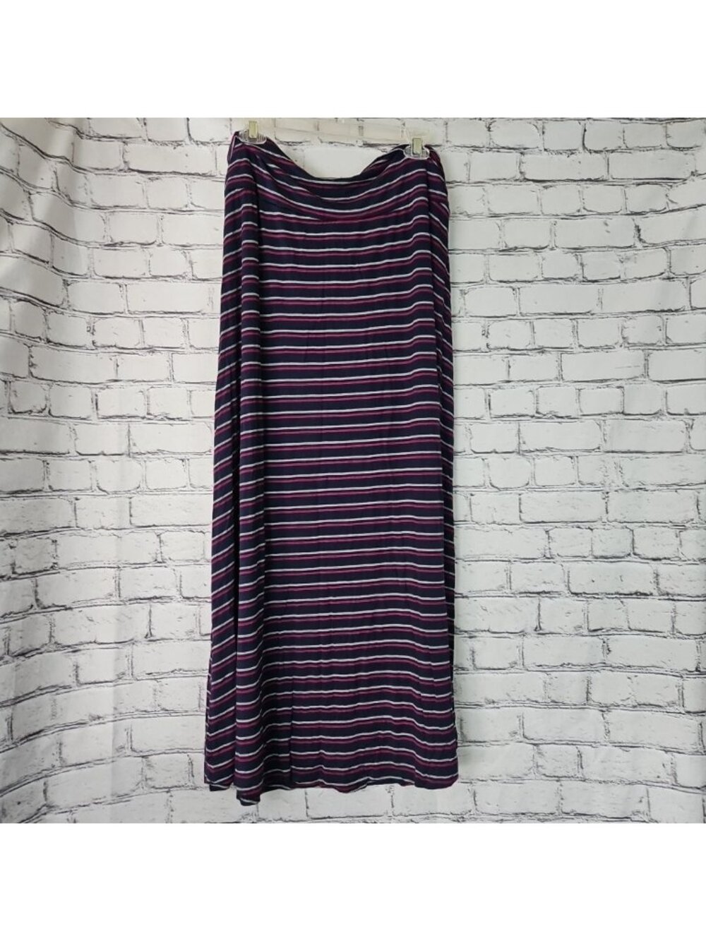 Merona Navy Pink Stripe Long Pull On Stretch Maxi Casual Skirt Plus XXL 2XL